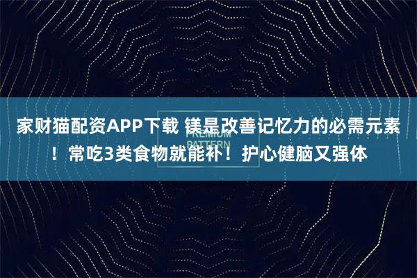 家财猫配资APP下载 镁是改善记忆力的必需元素！常吃3类食物就能补！护心健脑又强体